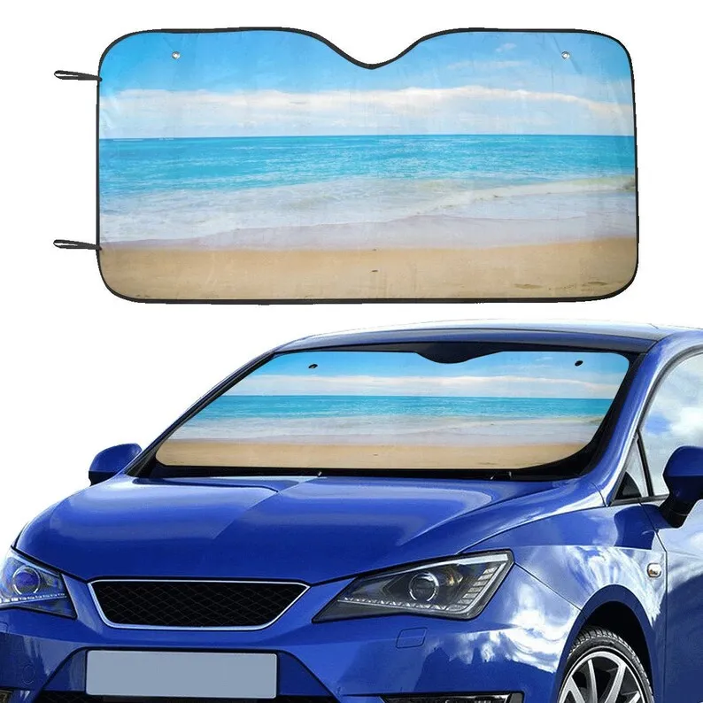 

Tropical Beach Windshield Sun Shade, Ocean Sea Sand Car Accessories Auto Protector Window Visor Screen Cover Cover Decor