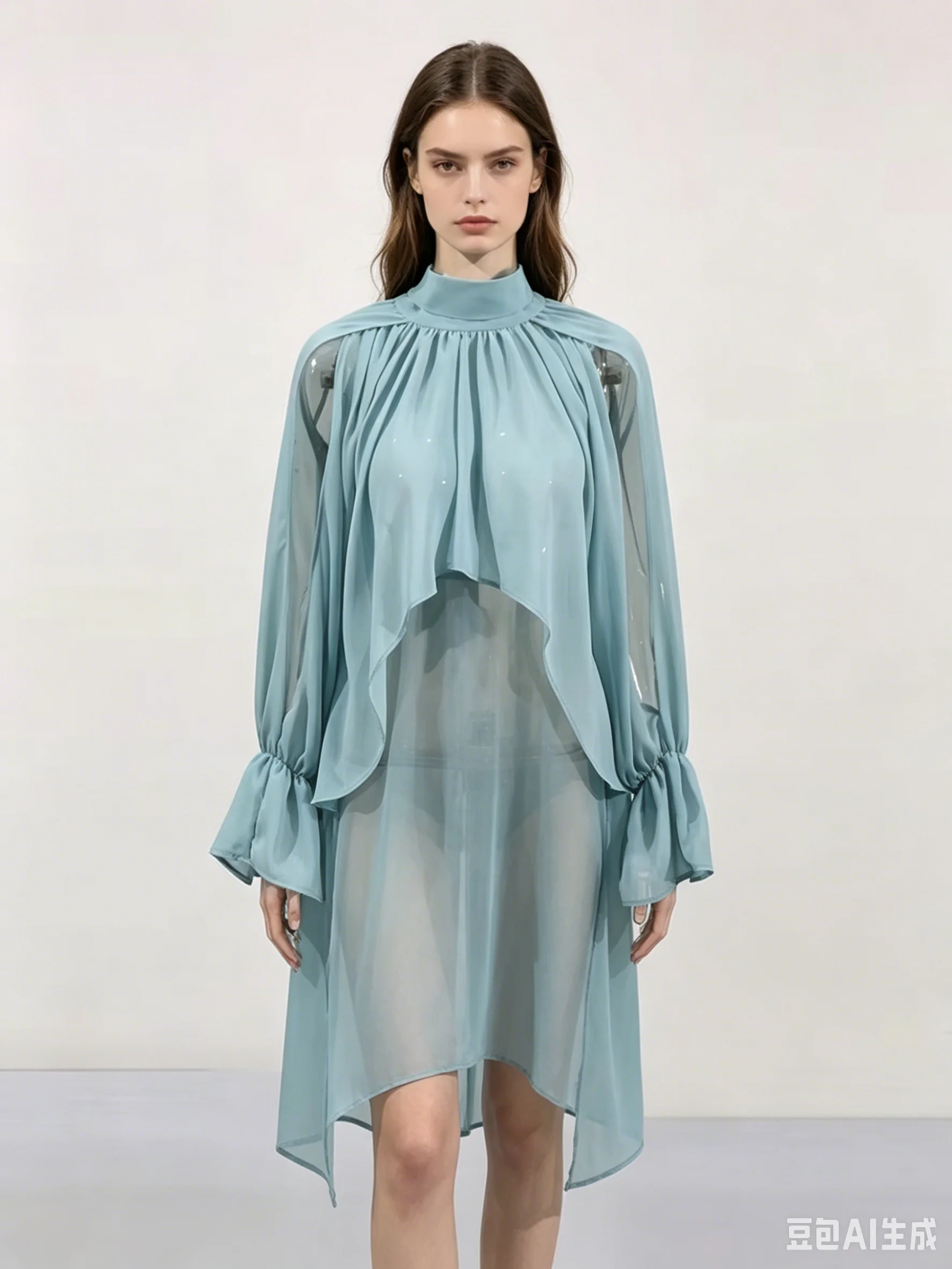 Oscar Dangerous Aesthetic Chiffon Shirt Irregular Top, Summer Stand-Up Neck Sleeveless Solid Color Short Shirt