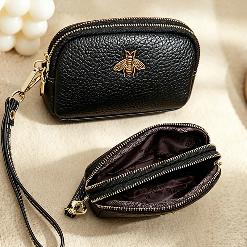 Women's Coin Purse, 2026 New Korean Style Minimalist Dual Zipper Wrist Pouch, Shell Shaped Coin Bag, Christmas Gift