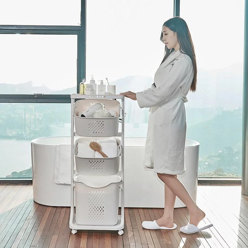 Home Multi-Functional Bathroom Plastic Storage Rack Dirty Laundry Basket Classification Moving Storage Basket Organizer
