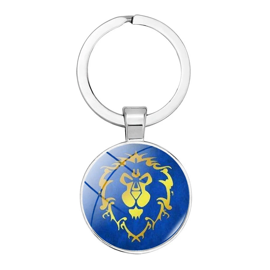 World of Warcraft Alliance Tribal Flag Logo Key Chain Dome Glass Pendant Game Souvenir Friendship Gift for Man and Woman Players