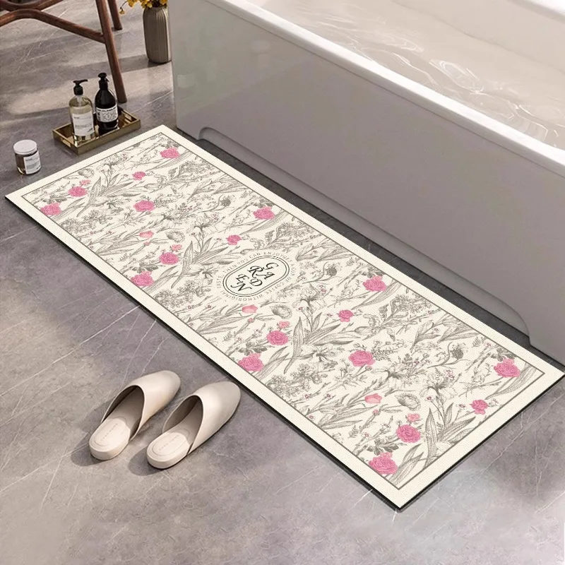 

Bathroom Bathtub Mats Diatom Mud Absorbent Non-slip Foot Mat Elegant Flower Home Kitchen Decoration Long Rug Ковер Tapis 러그