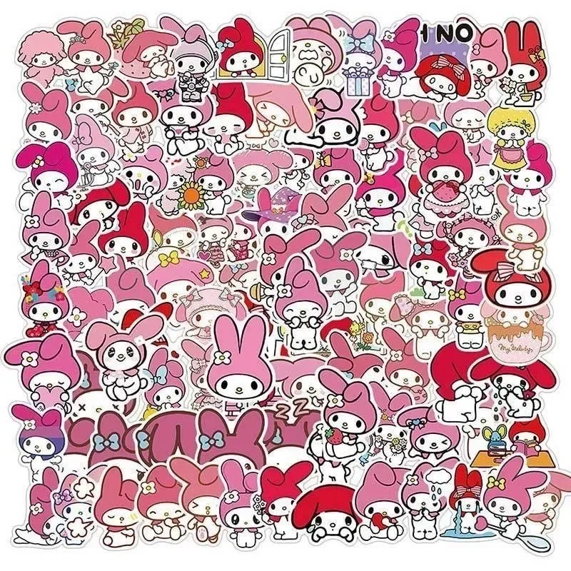 100pcs Kawaii My Melody Kuromi Hello Kitty Stickers for Kids Girls DIY Laptop Phone Diary Cute Cartoon Sanrio Sticker Decals