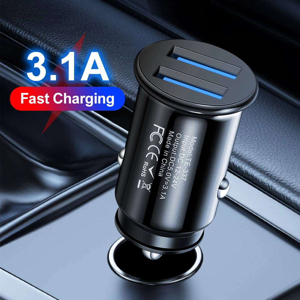 Mini chargeur de voiture USB à 2 ports, 3,1 A, charge rapide, type C PD, chargeurs automatiques, adaptateur pour iPhone, Samsung, Huawei, Xiaomi