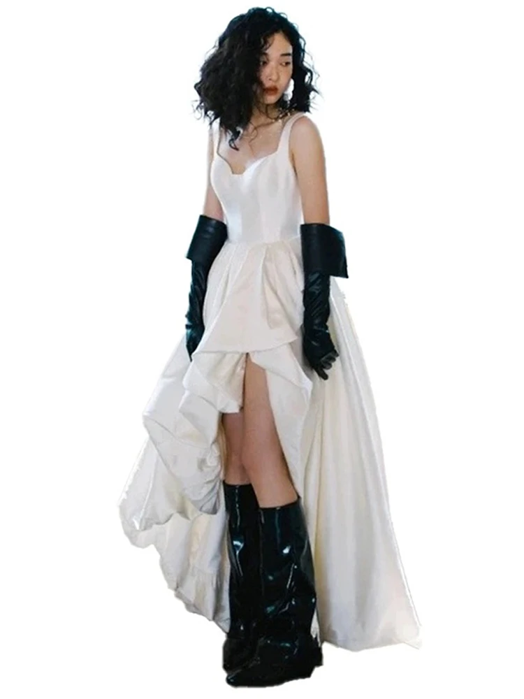 White Strapl Evening Gown Wedding Dr for Women Engagement Travel Photoaphy Pre-ort Post-Long White Skirt