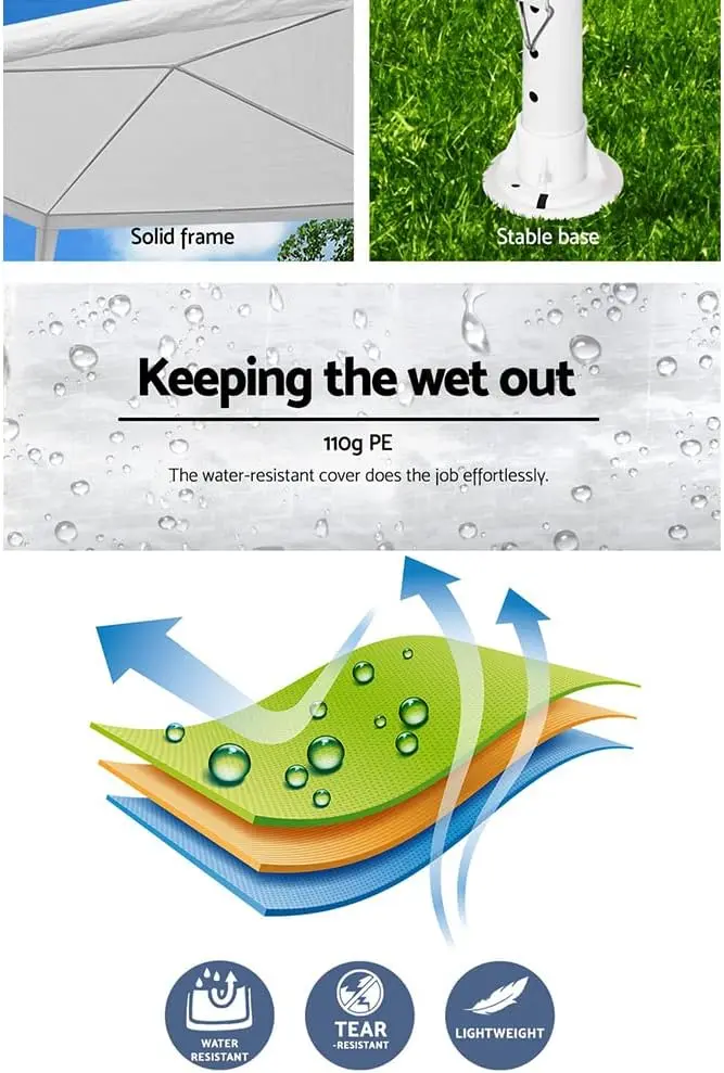 3x3 سرادق أكشاك، خيمة التخييم الزفاف أكشاك حديقة سقيفة في الهواء الطلق حزب المظلة فناء Carport سيارة، الأبيض حقيبة حمل المياه Resis