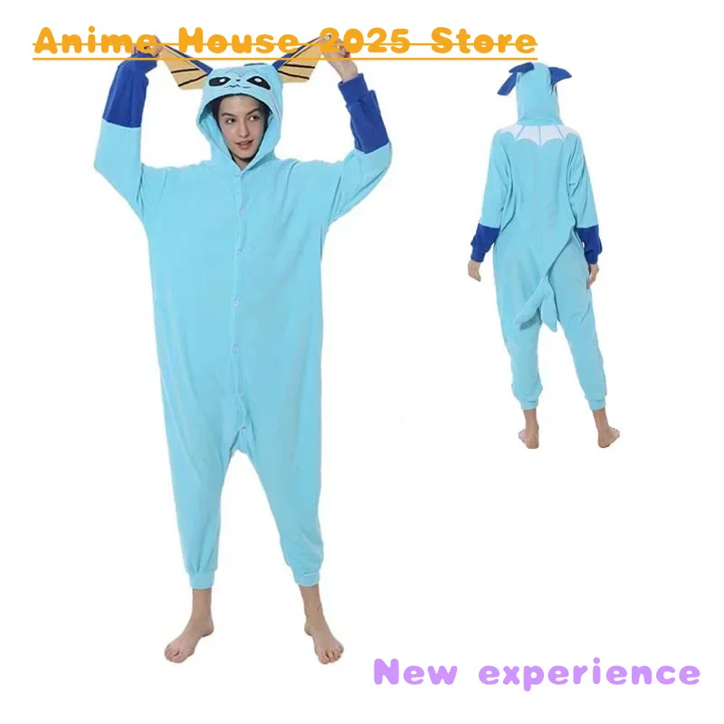 2025 Animation Costume Soft Women Pajamas Onesies Vaporeon Kigurumi Fleece Pajamas Sleepwear with Hooded Cosplay Costume For Hal