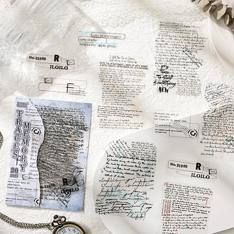 JIANQI 20 sheet Vintage INS Large size Text fragments Stickers Decorative Labels Diary Album hand made Scrapbooking supplies