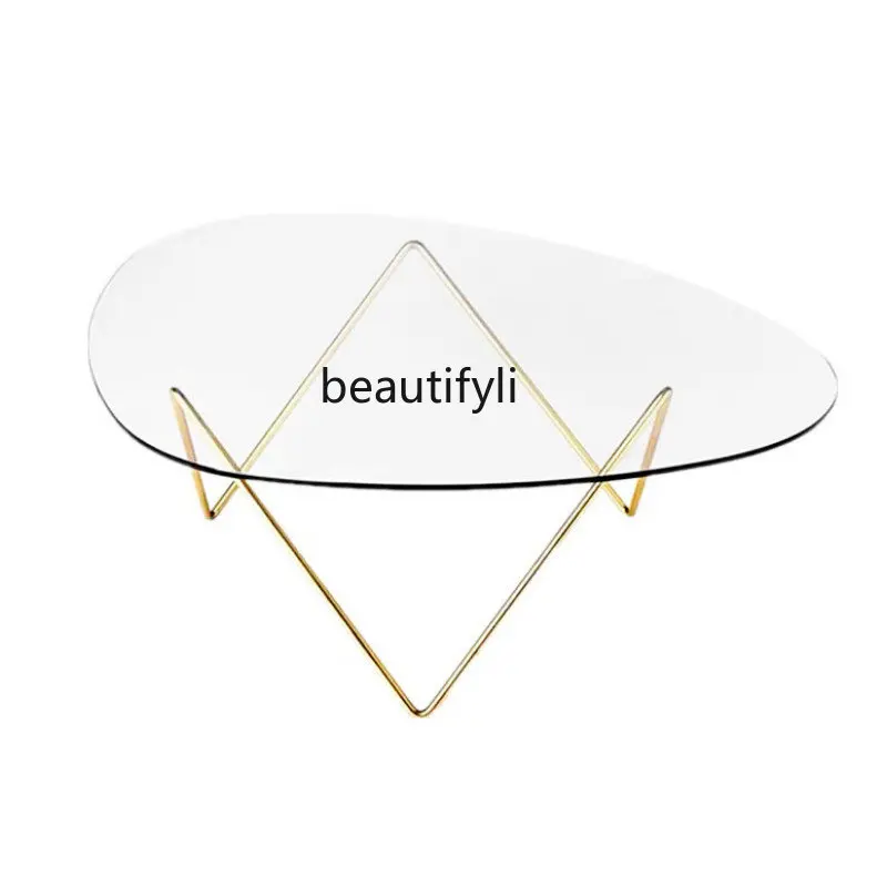 Yj luz nordic luxo criativo mesa de café de vidro simplicidade minimalista design personalizado geométrico mesa de chá metal