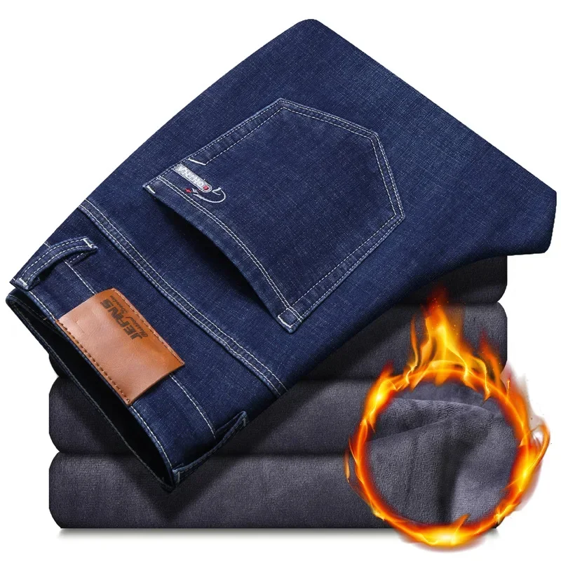 Men Winter Fleece Denim Jeans Straight Fit Stretch Jeans Smart Casual Pants High Quality Men Thicker Warm Black Jeans Trousers44