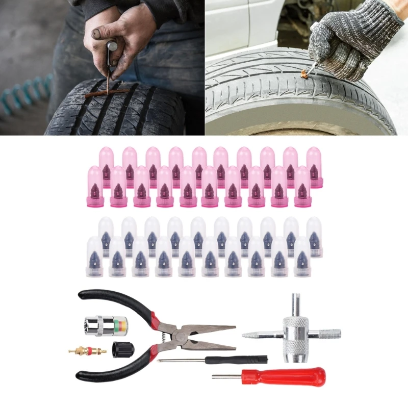 Professional Tire Repair For Car Motorcycle And Electric Bike Puncture Emergency Fixing Tool With Carbon Steel Insertion Pin