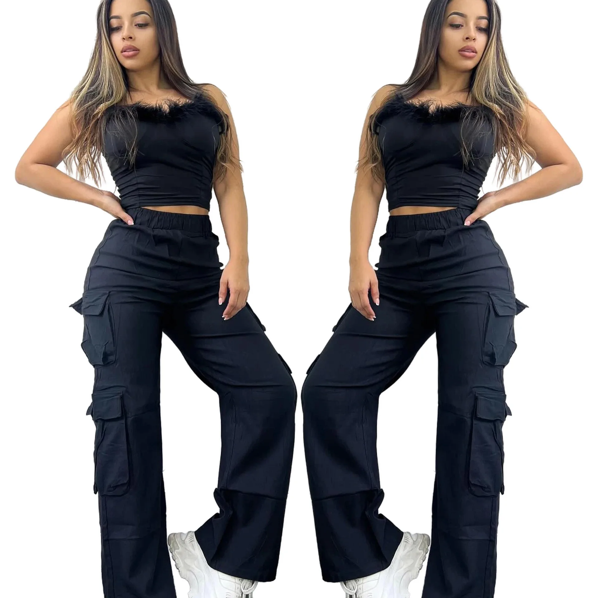 2026 Neue Damen High-Waist Y2K Cargo-Hose Vintage Streetwear Weites Bein Baggy Multi-Taschen Gerade Lässige Alltags-Lounge-Hose – Detail 3