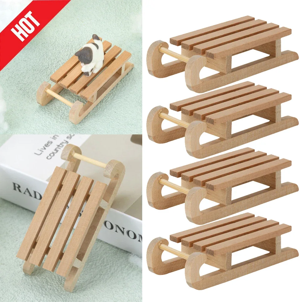 Mini Miniature Sledge Handmade 1/12 Wooden ModelSnow Sled Home Decor Crafts Sleigh Desktop Craft Odorless Doll House Accessories