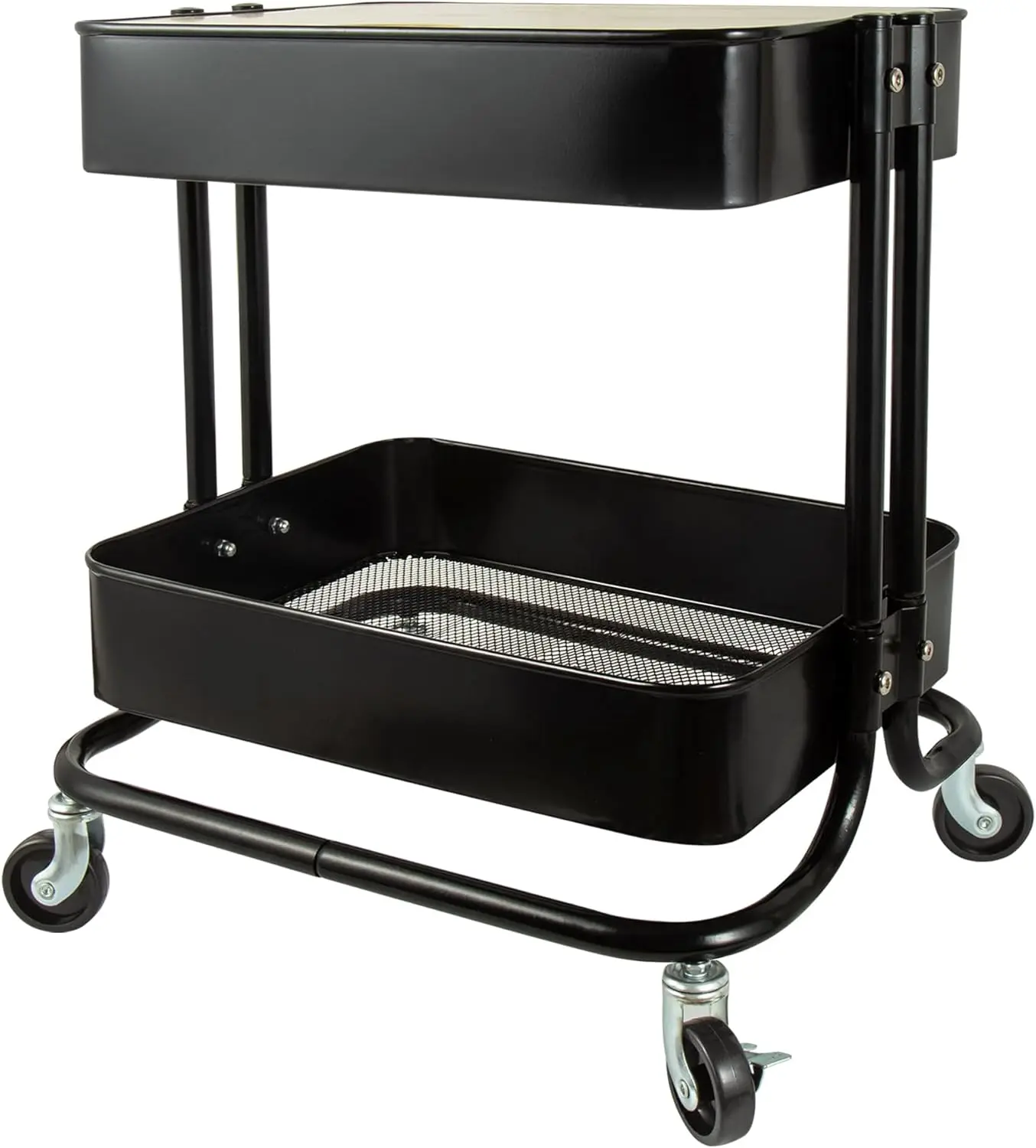 عربة دوارة بطبقتين مع عجلات وغطاء للمنزل والمكتب وتنظيم المطبخ باللون الأسود