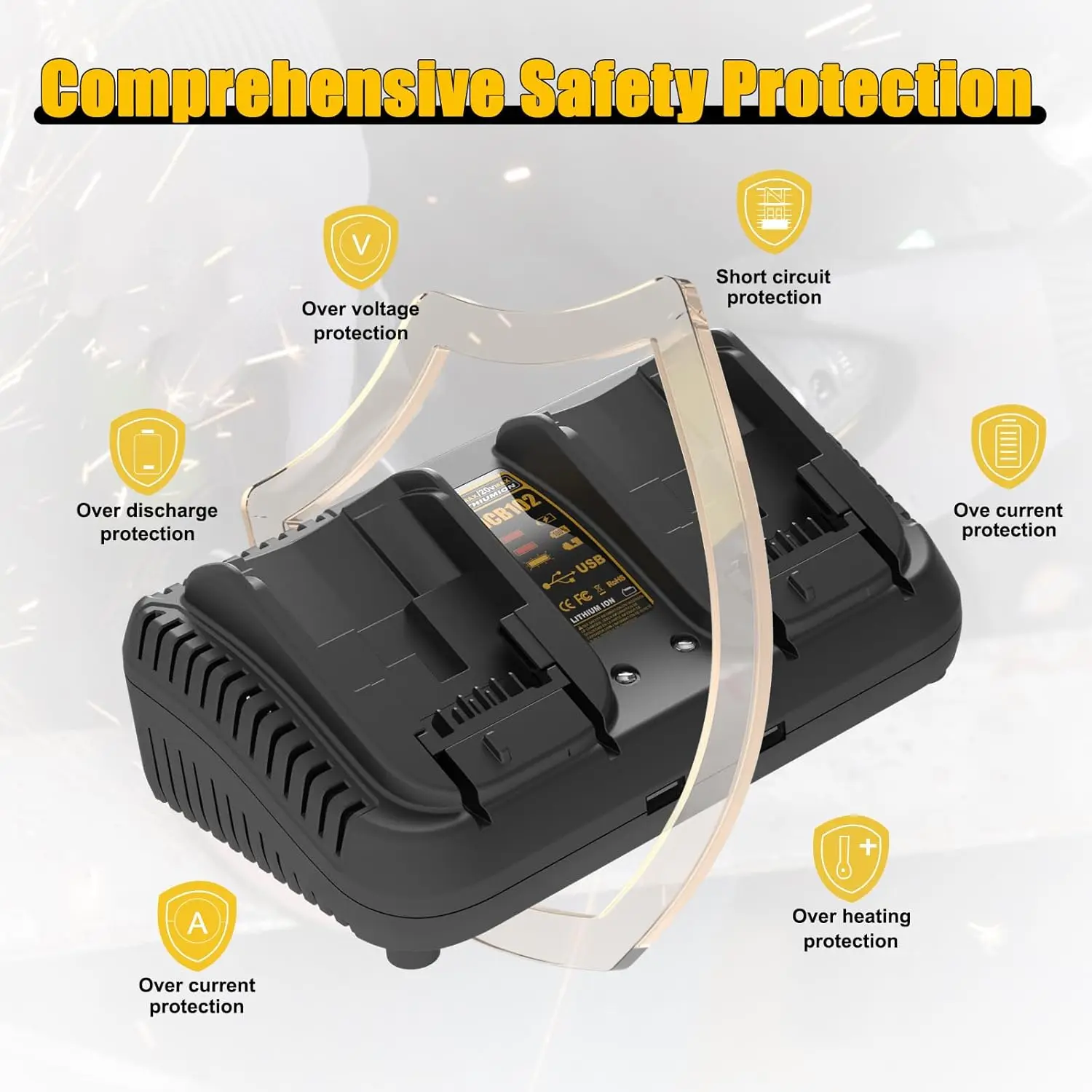 

For Dewalt 12V 20V DCB112 Li-Ion Battery Charger DCB125 DCB127 DCB182 DCB183 DCB184 DCB204 DCB205 US Plug
