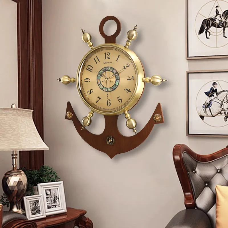 European light luxury wall clock Home living room wall clock Modern creative personality clock Villa wall watch Helmsman
