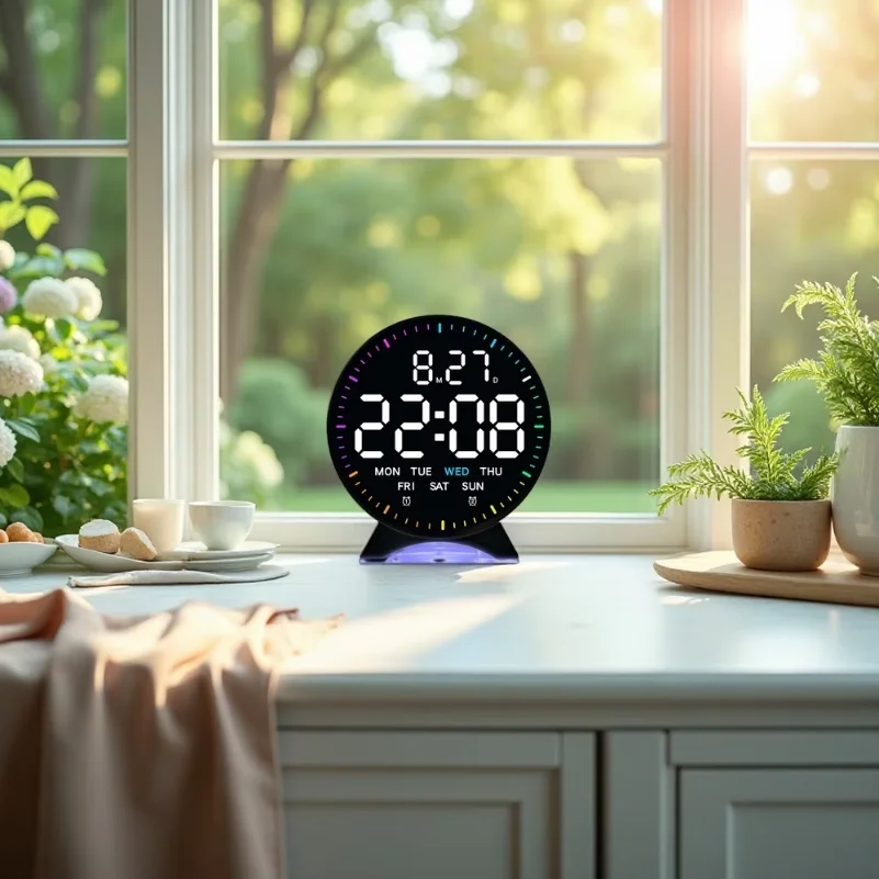 

Digital Alarm Clock Week Date Second Hand Display Mood Light Dual Alarm Auto Dimmable Snooze Table Clock 12/24H DST LED Clock
