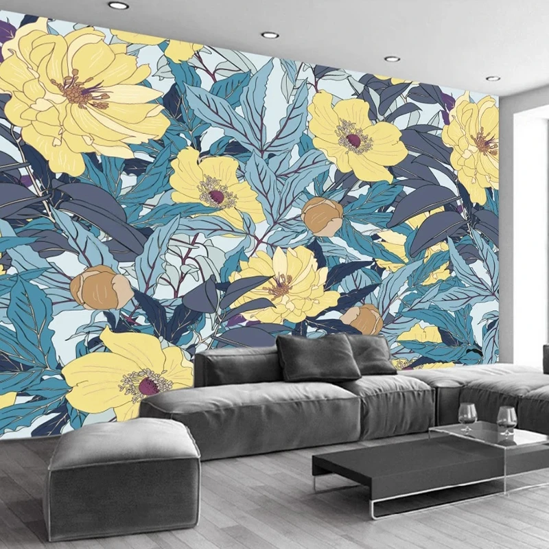 Modern Fashion Fresh Custom Pastoral Wallpaper Hand-painted Watercolor Yellow Flowers Art Decor Mural Photo Papel De Pared 3D