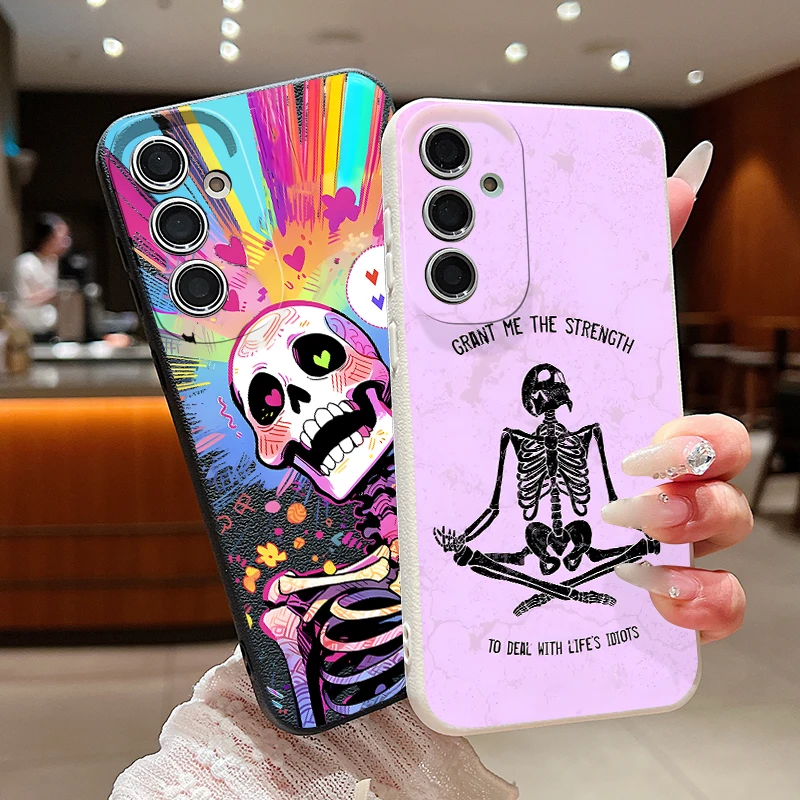 Soft Case For Samsung Galaxy A57 A37 A17 A56 A16 A55 A54 A15 A36 A26 A53 Creative Skull Pattern Leather Texture TPU Phone Cover
