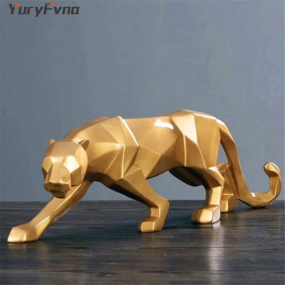 YuryFvna Estatua de leopardo de resina abstracta, figura geométrica de pantera y vida silvestre, escultura de Animal, regalo de decoración moderna