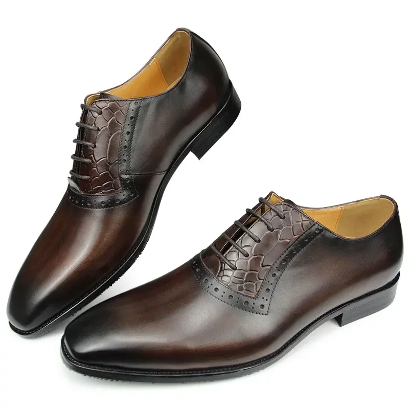 

Lace-up Shoes Wedding Genuine Leather Males Brogue Fashion Oxfords Los Zapatos De Los Hombre Height Increasing Rubber Bottom