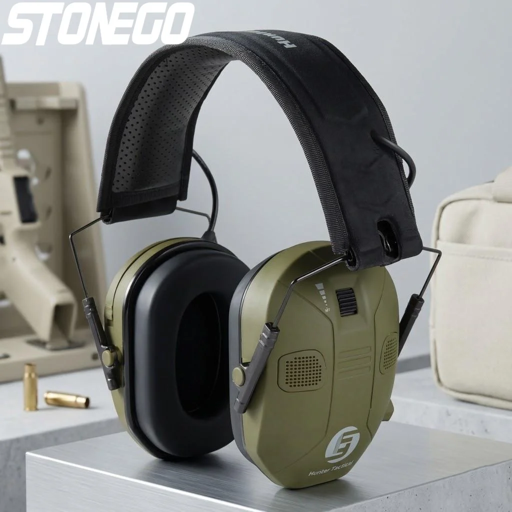 戦術的な折りたたみ式電子イヤーマフ-360度音声増幅-ノイズキャンセリング保護-4マイク-安全耳保護