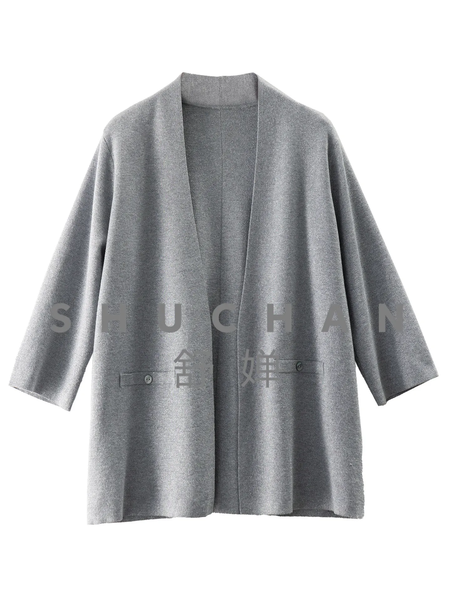 

Высококачественный женский вязаный кардиган с четырьмя плоскими иглами и шелковой шерстью, с рукавами 3/4, модель 22L8