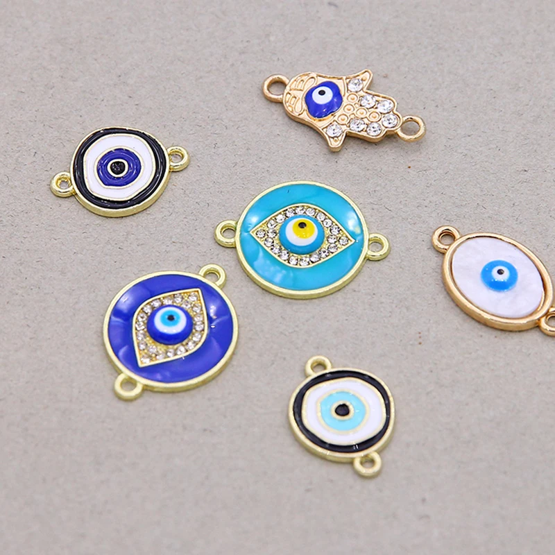 6pcs Lucky Enamel Evil Eye Bracelet Connectors Findings DIY Demon Eye Anklet Bracelets Necklaces Pendants Jewelry Charms Make