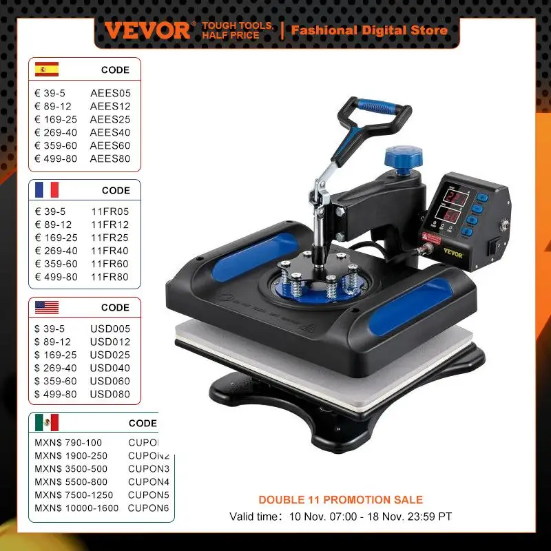 VEVOR Heat Press Machine 12 x 15 /15x15 Inches Fast Heating 360 Swing Away Digital Sublimation T-shirt Vinyl Transfer Printer