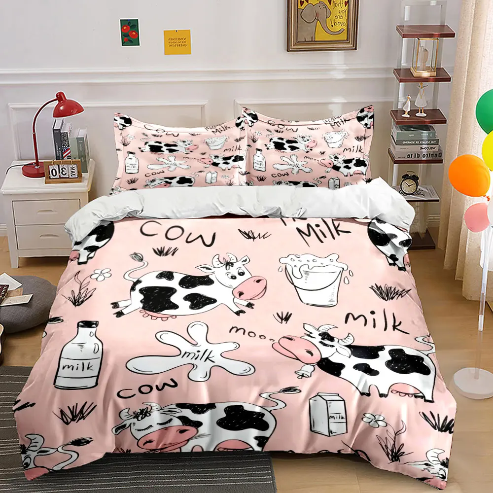 Cute hand-drawn patterns of cows and milk. Print Duvet Cover Bedding Set Included 1*Duvet Cover 2*Pillowcases Luxury gifts
