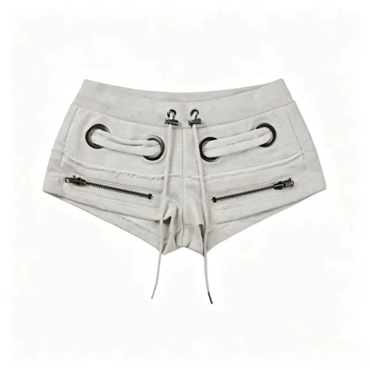 Retro Spice Girl Style Grey Zipper Drawstring Shorts Design Sense Low Waist Hip Wrap A Word Super Shorts