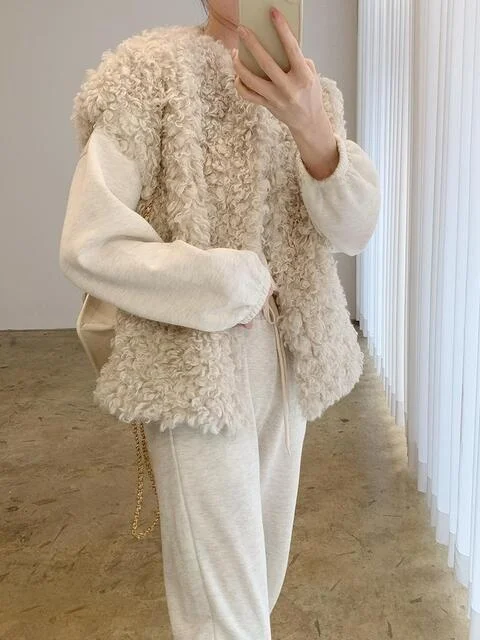 

Теплый пушистый женский жилет Jaet Chic с одной пуговицей, осенне-зимняя верхняя одежда, модный модный персональный дизайн