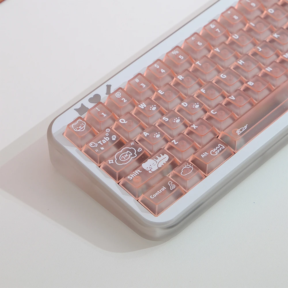 

Розовый милый кот, колпачки для клавиш с вишневым профилем, матовые полупрозрачные колпачки для ПК, механическая клавиатура 61/64/68/75/87/98/104/108