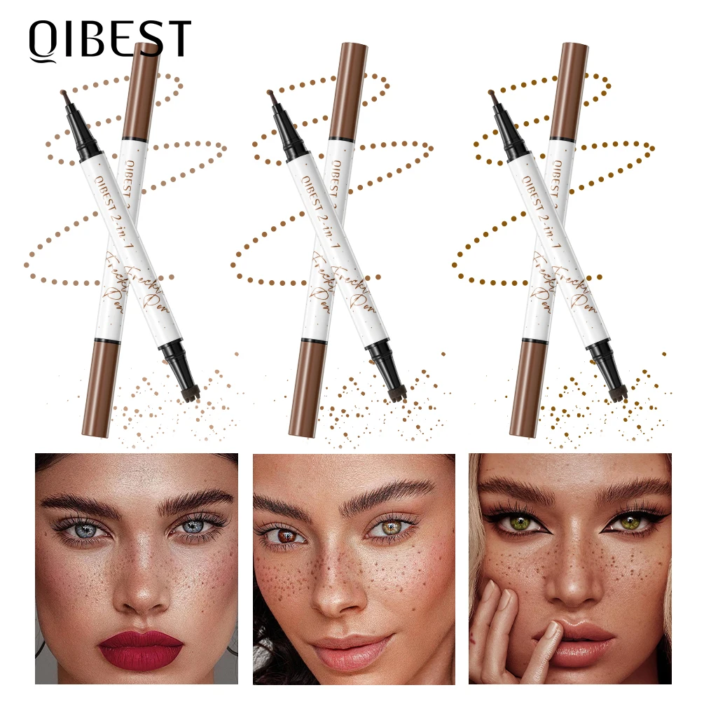 QIBEST Double-end Freckles Stamp Pen Makeup 2-IN-1 Freckle Seal Waterproof Face Concealer Contour Natural Freckle Pencil