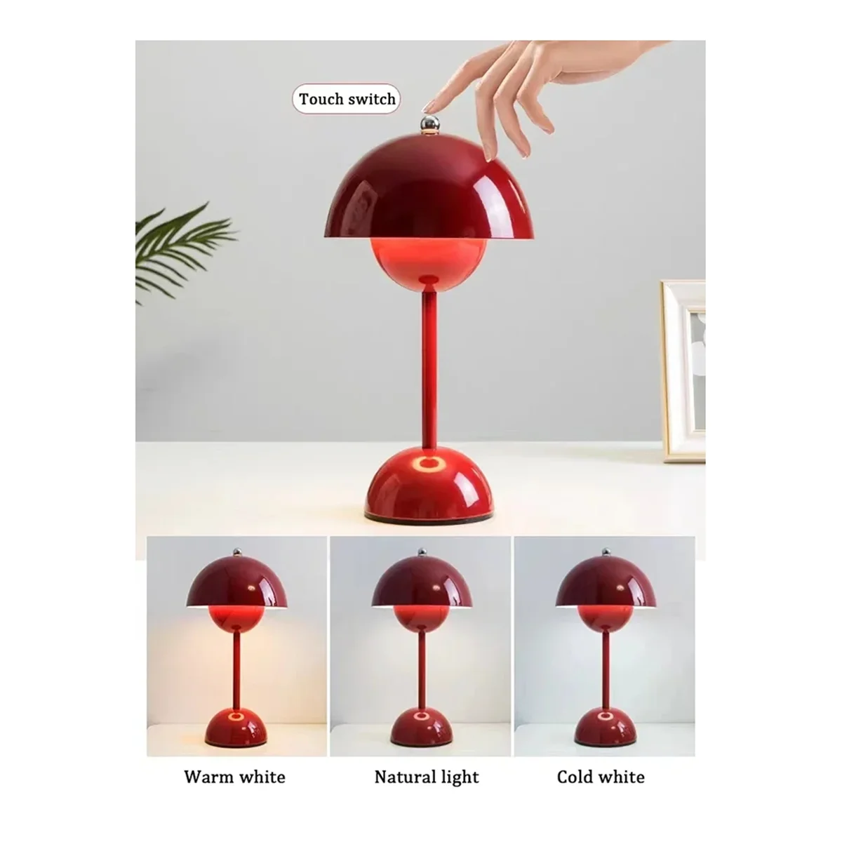 AB51 Top Touch Switch LED Table Lamp Rechargeable Flower Bud Mushroom Design Living Room Decor Desk Night Stand Lamp,A