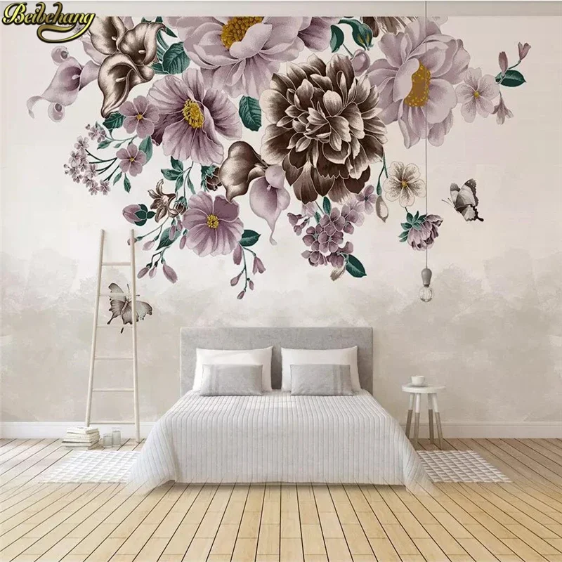 beibehang Custom Rose butterfly Mural Wallpaper Large Wall paper Painting Living Room Sofa Backdrop 3d flooring Wallpapers rolls