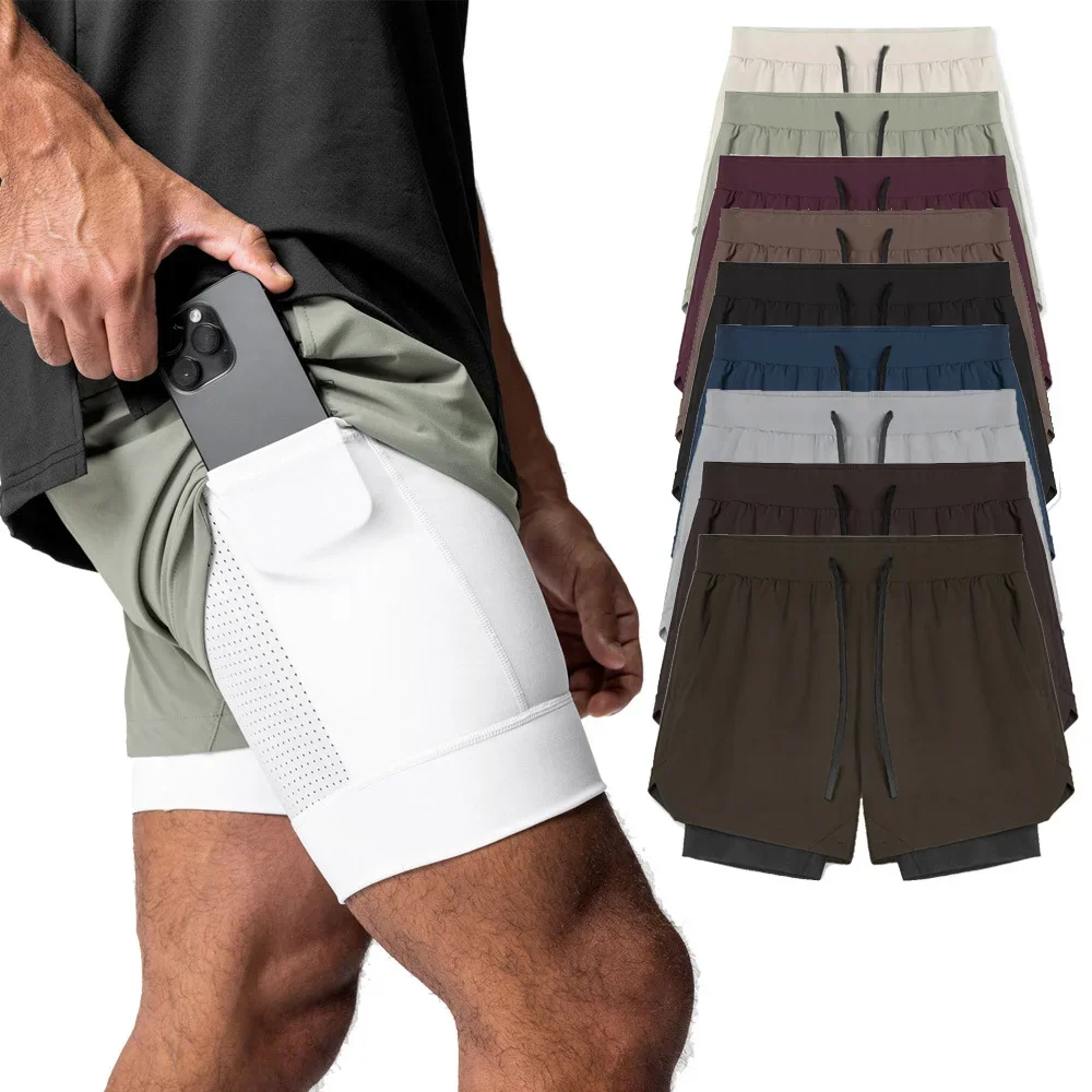 GELITAYIN Men's Sports Shorts Spring And Autumn Nylon Double Layer Running Training Elastic Pants Quick Drying Basketball High Q