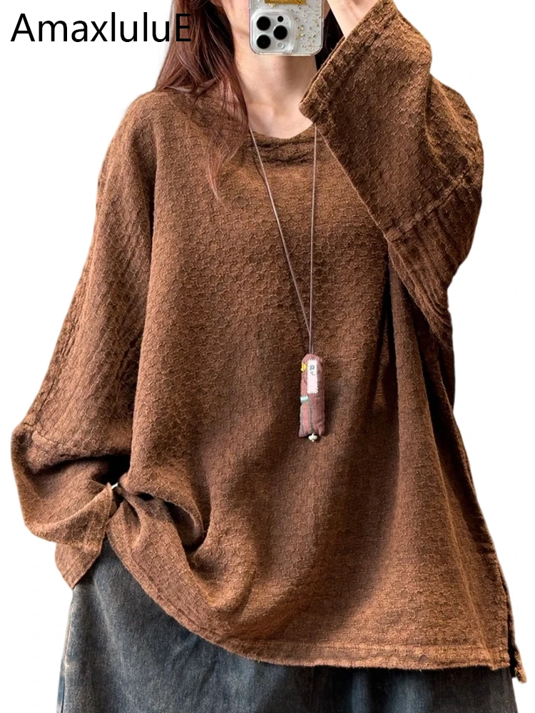 

Amax LuluE 2025 осенние европейские винтажные топы женские классические модные свободные футболки большого размера женская повседневная элегантная хлопковая одежда