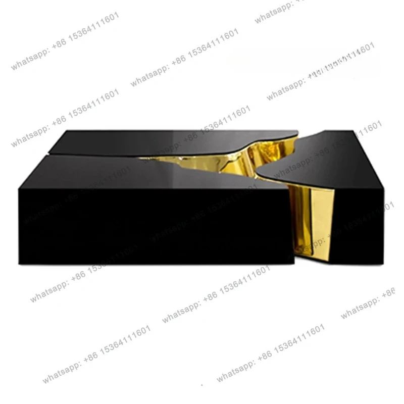 

Italian light luxury stainless steel entrance table modern splicing metal paint square coffee table exquisite and simple