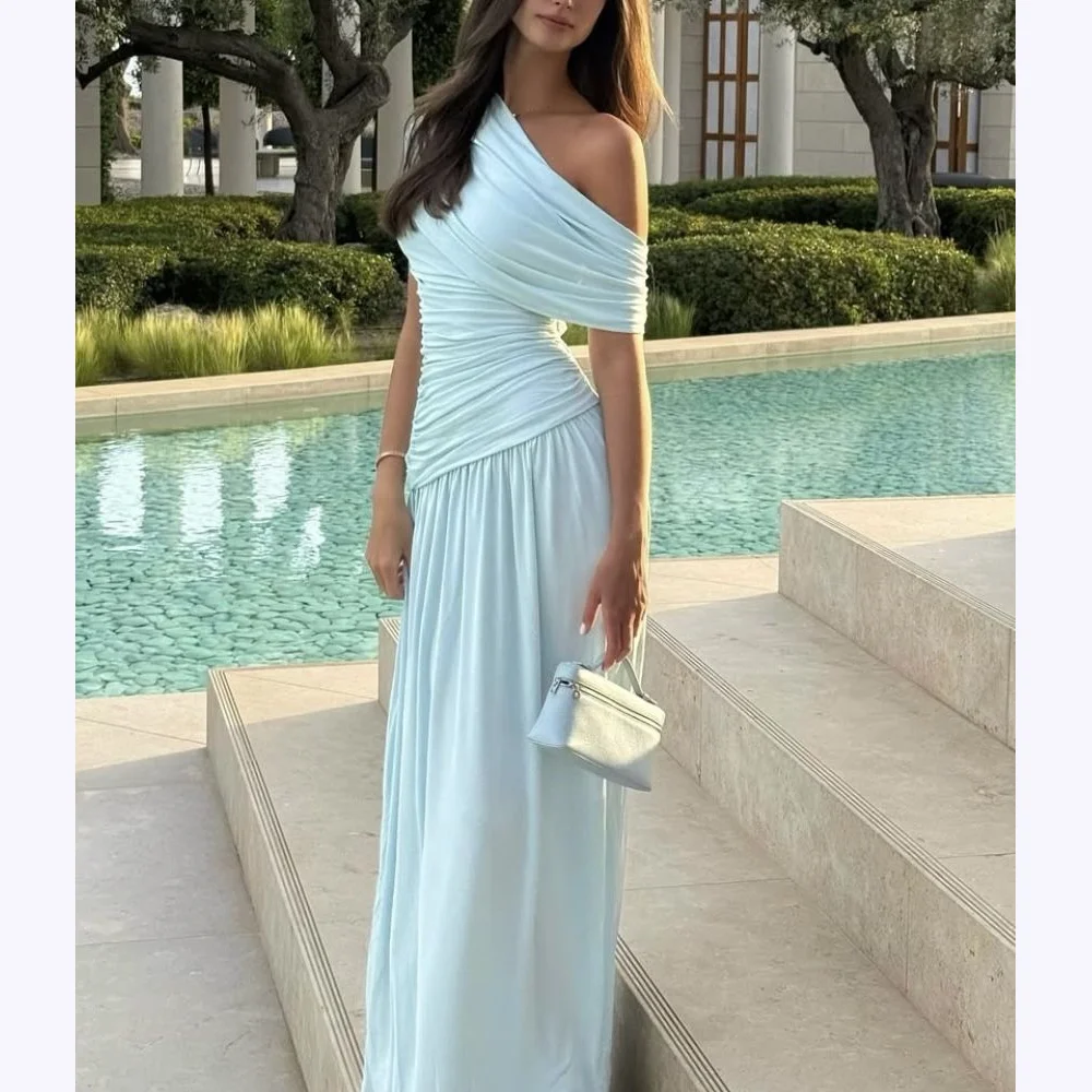

Sky Blue Prom Dresses Off The Shoudler Floor Length A-Line Evening Dress Cocktail Formal Party Women Elegant Tailored Gowns