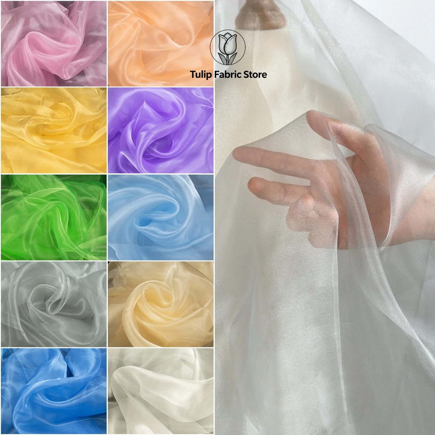 

Crystal Sheer Organza Fabric Stiff Transparent Tulle Camera Lens Filter Wedding Dresses Gowns Designer Apparel Sewing Material