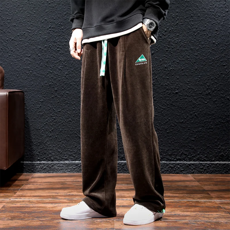 

Autumn and Winter Wide Leg Pants Men Fashion Straight Tube Men's Oversized Loose Casual Joggers Trendy Corduroy Mens Pants