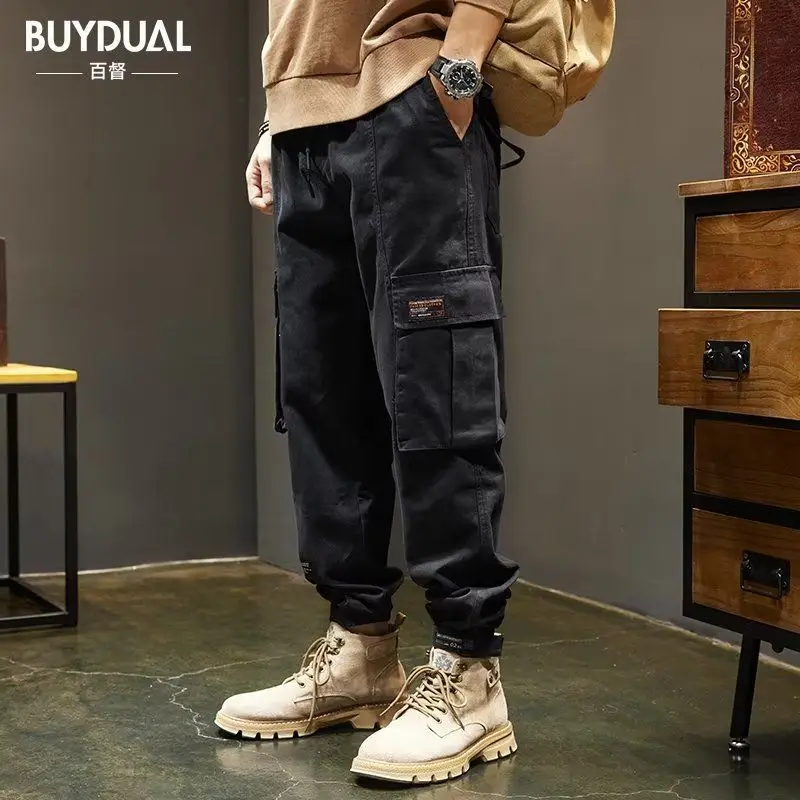 Korean Luxury Clothing Cargo Baggy Loose Men's Casual Pants Spring Autumn Stylish Harem Elastic Waist Designer Pocket Trousers
