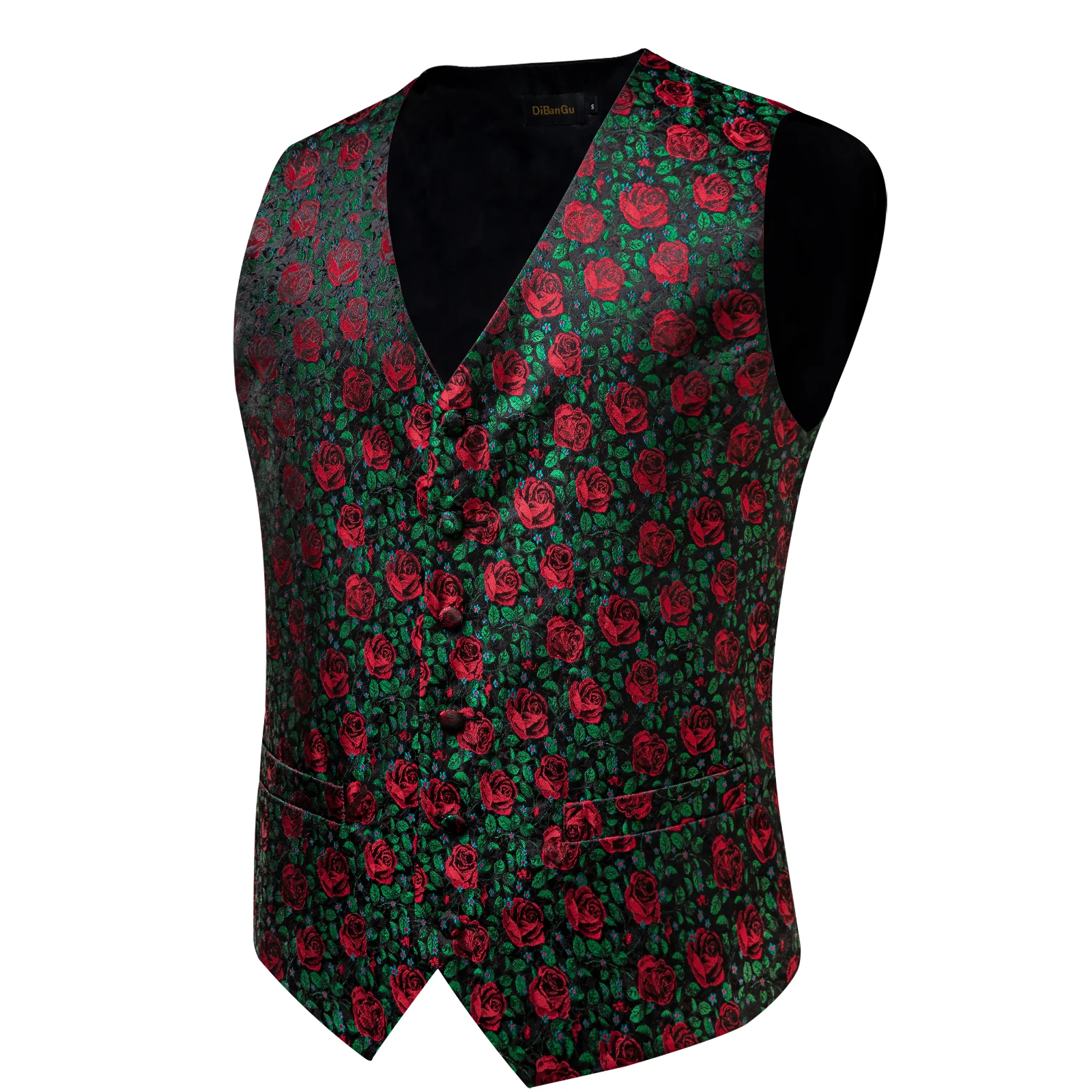 Blumen weste und Krawatten set für Herren, vor gebundene Fliege, Kleid mit quadratischen Manschetten knöpfen, klassische Business-Weste für Männer, 5-tlg – Detail 15
