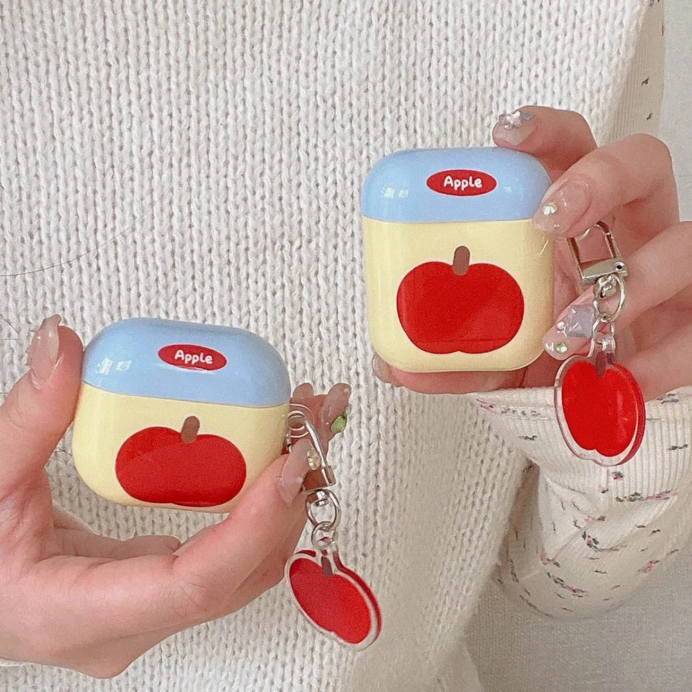 

Simple Red Apple Pendant Case For Apple Airpods 4 2 1 3 Splicing Color Wireless Bluetooth Earphone Box Cover For Air pods Pro 2