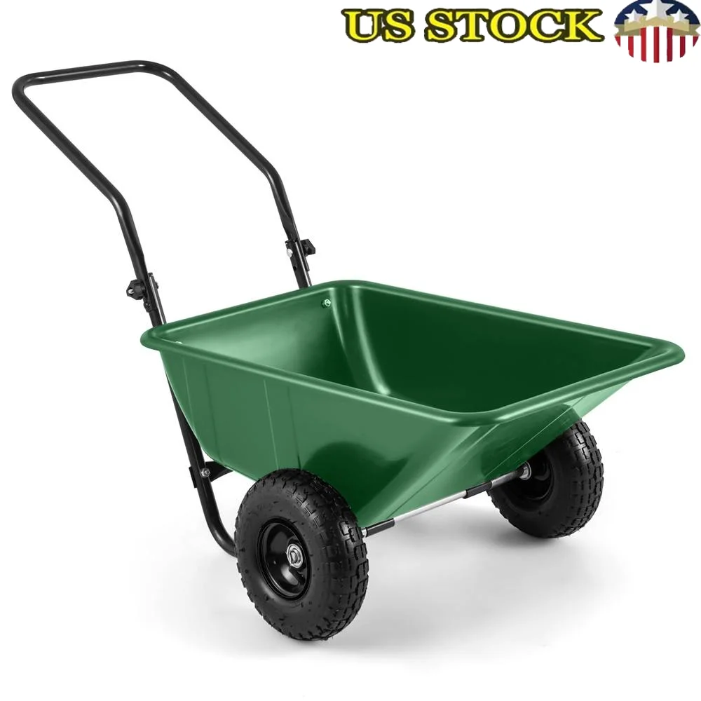 Dual-Wheel Heavy-Duty Garden Utility Cart Pneumatic Tires 330 Lbs Capacity Foldable Handle 21 Gal Storage Stand Built-in Impact