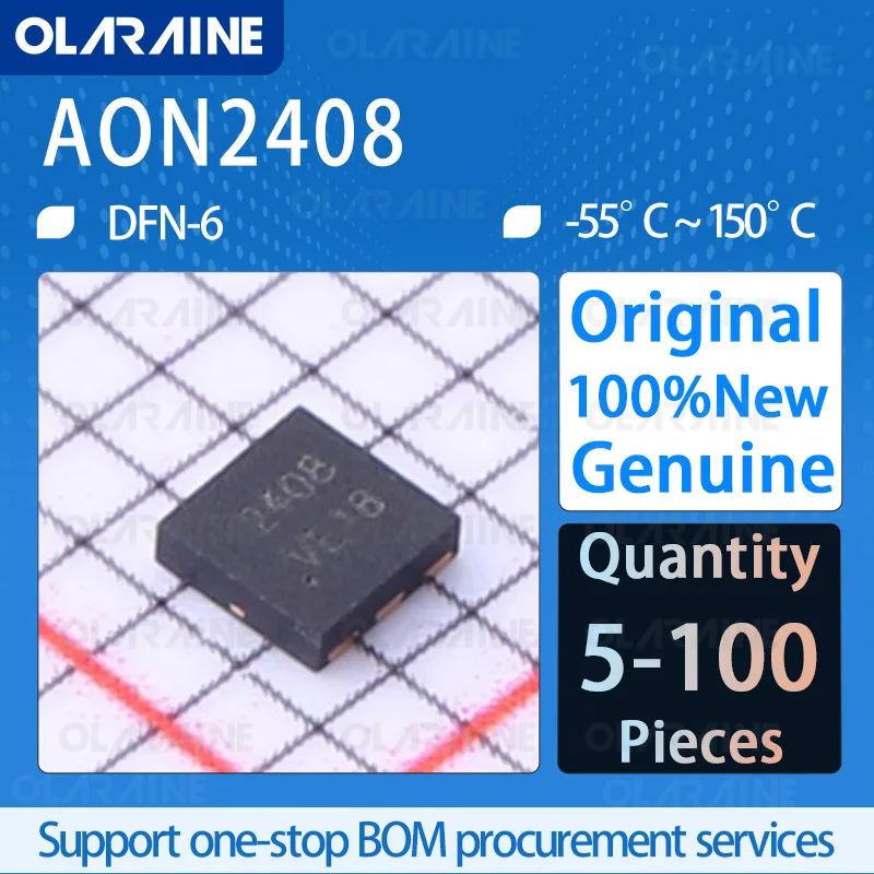 5/10/100Pcs 100%New Original AON2408 DFN-6 transistor MOSFET  Id  250µA  Vgs  4.5 V Power dissipation 2.8W