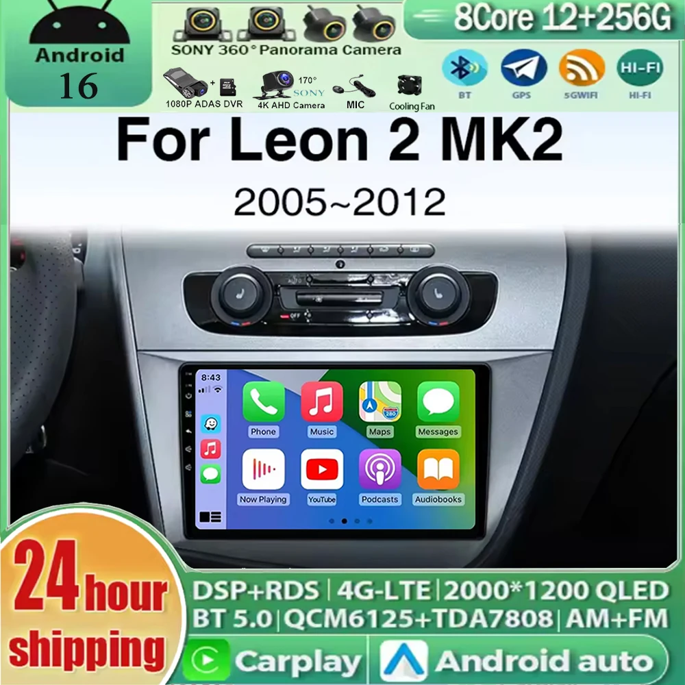 

Android 16 Car Radio For SEAT Leon MK2 2005 2007 2008 2009 2010 2011 2012 Multimedia Player Android Auto Carplay Head Unit Navig