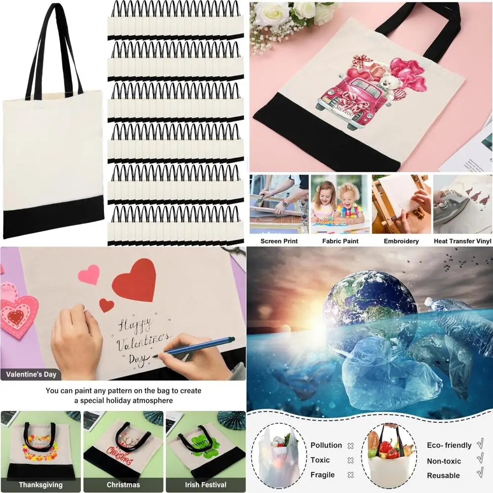 

Bulk 60 Pack Canvas Tote Bags - 16x15 Inch Lightweight Cotton Bags for Employee Appreciation and DIY Gifts