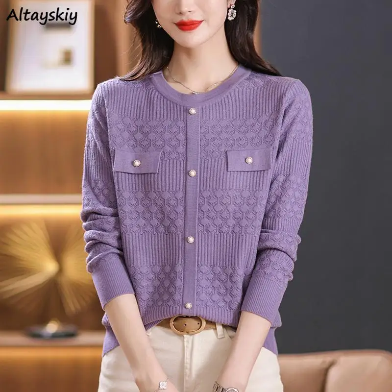 

Pullovers Women Design Jacquard O-neck Long Sleeve Sweaters Elegant Simple Fashion Knitwear Spring Autumn Casual All-match New